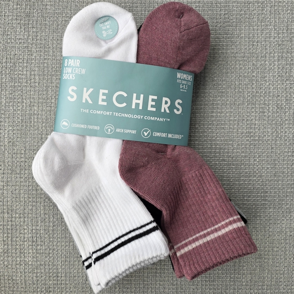 NEW Skechers 8-Pair Women's Size 6-9.5 Low Crew Socks Cushioned Footbed Arch - Picture 2 of 2